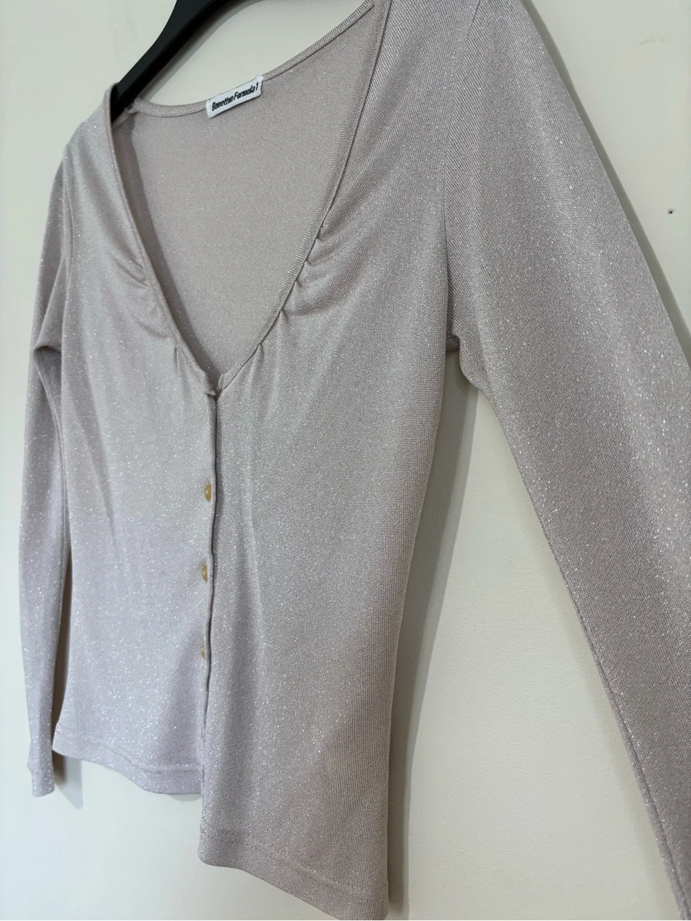 Vintage Benetton Formula 1 Metallic button up long sleeve sheer crop cardigan XS